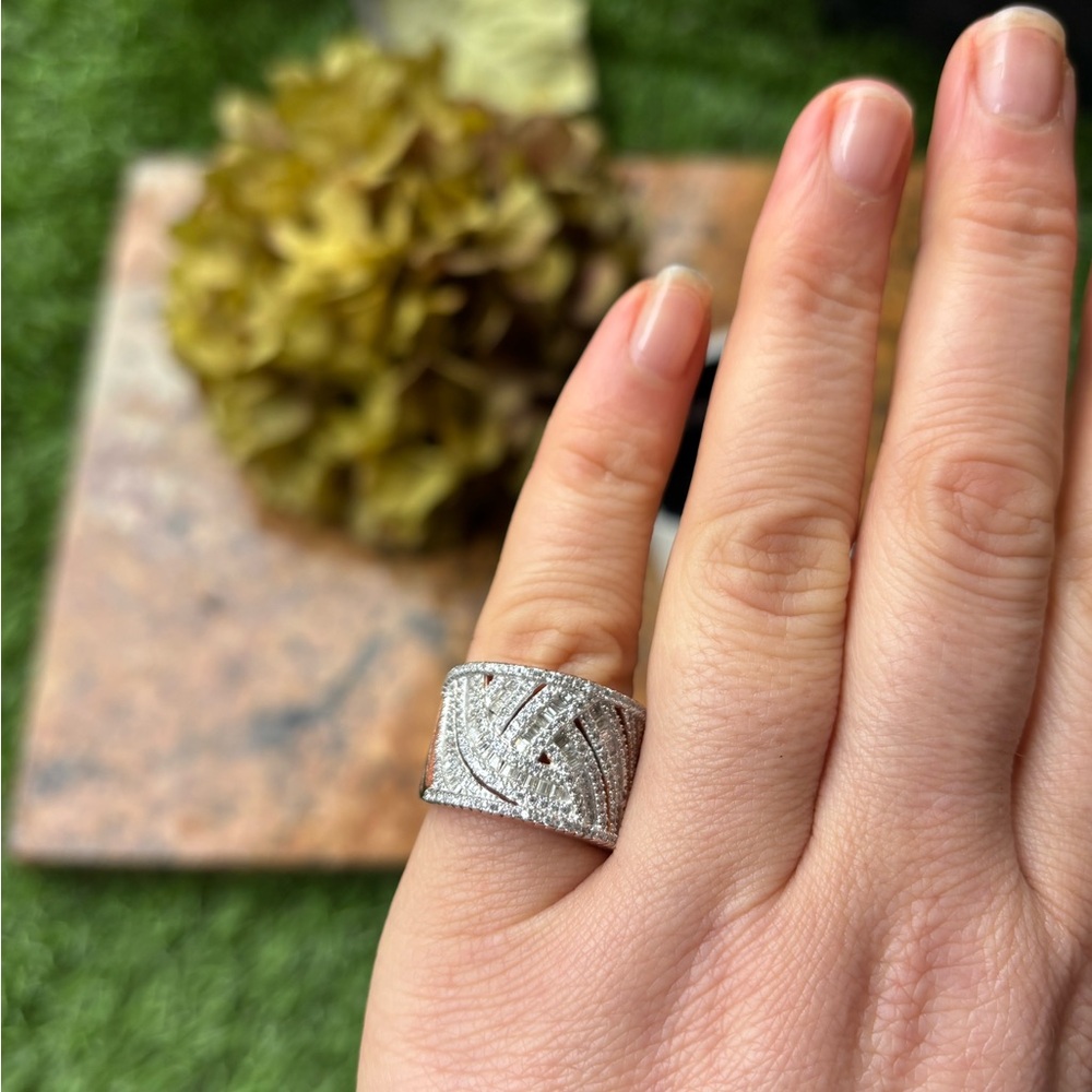 STUNNING Sterling Silver 925 Rose Gold Plated Cubic Zirconia Solid Ring Size 8